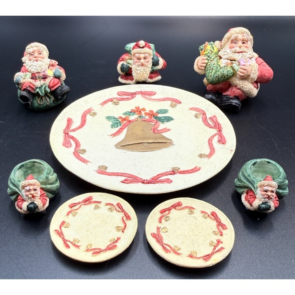 Miniature Resin Christmas Santa Claus Gifts Tea Set 1994 Popular Imports - VTG